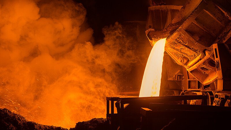 Hot steel pouring in steel plant